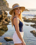 Tan tapered hat featuring Adjustable, UPF 50+.