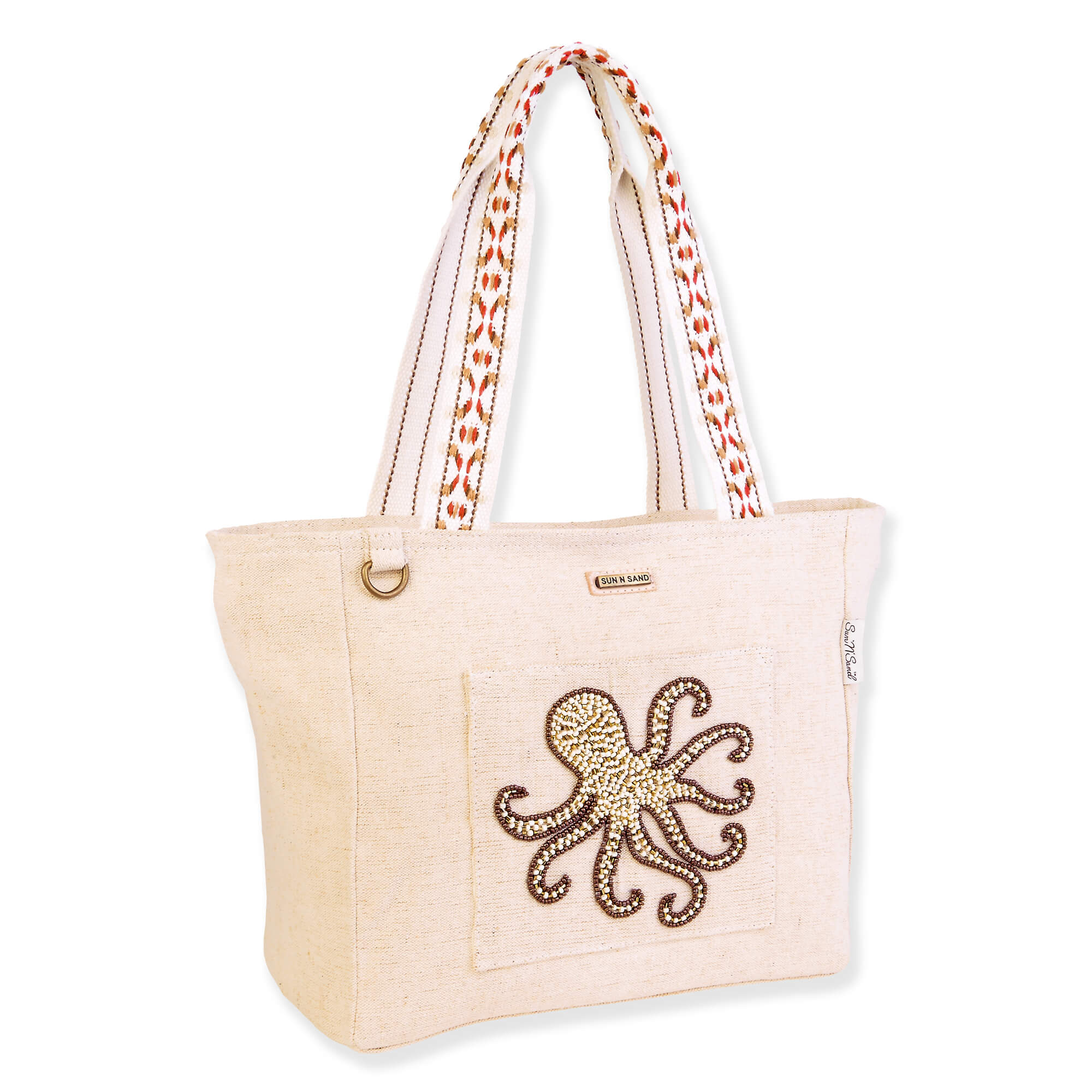 Octopus, Shoulder Tote Beaded Sealife | SNS6700 B | Canvas Casual Bags