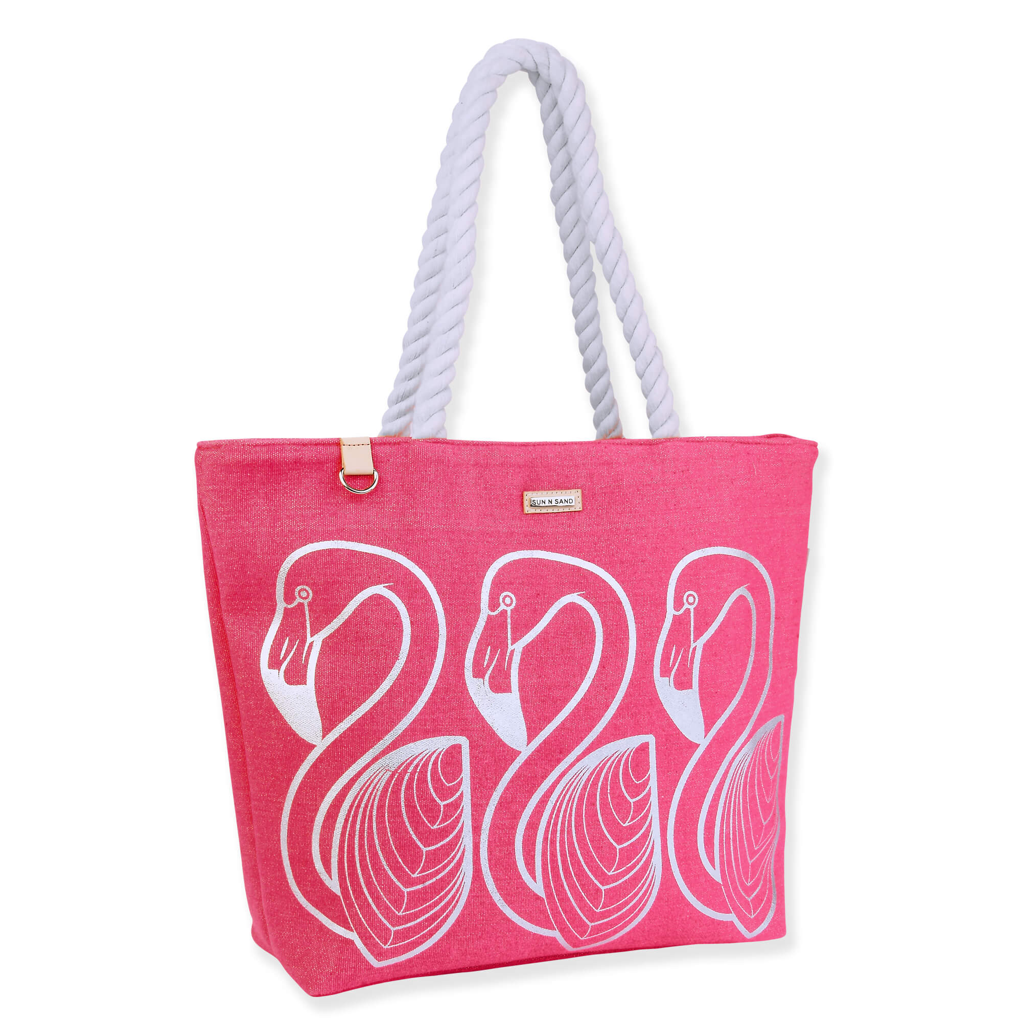 Silver, Shoulder Tote Metallic Flamingo | SNS6873 B | Canvas