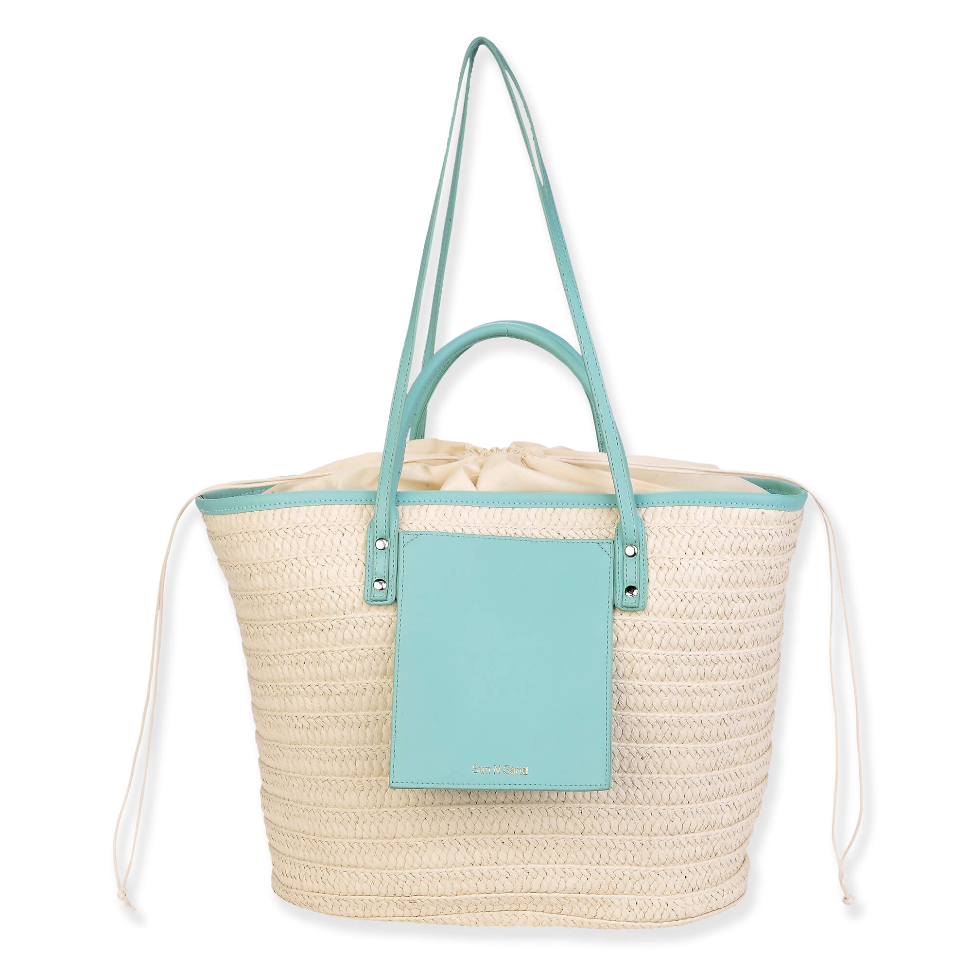 Teal, Paper Straw Shoulder Tote | CE6636 B | Natural Straw Bags