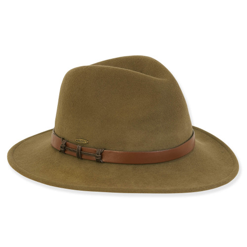 Adora Women's Wool Felt Safari Faux Leather Wax Cord Trim Hat