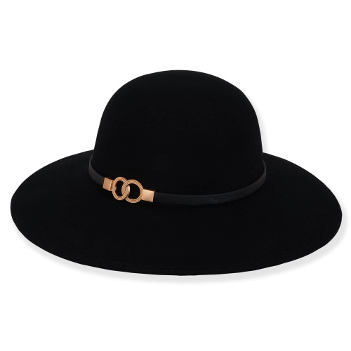 Adora Women's Wool Felt Gambler Faux Leather Trim Hat