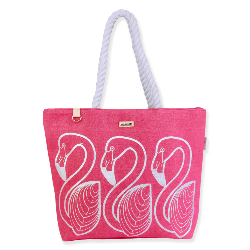 ☆EMIS☆ LINEN BEACH BAGPINKIVORY m1037_1334781 Silver, Shoulder Tote Metallic Flamingo | SNS6873 B | Canvas