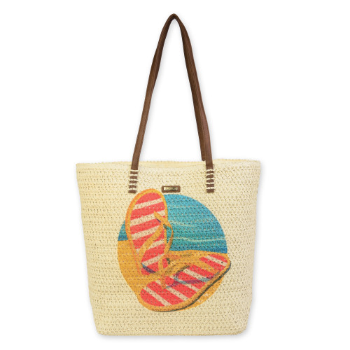 Flip Flops, Paper Straw Shoulder Tote | CE6614 A | Crochet