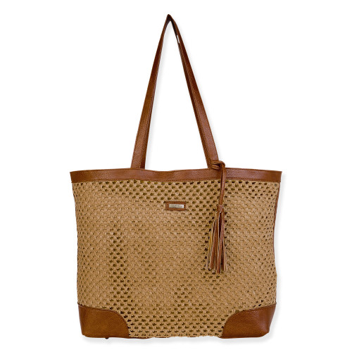 ★TOUT Y EST★ Ciel tote shoulder bag crinkled mustard 09M12 Tan, Paper Crochet Shoulder Tote | CE6701 B | Crochet Bags