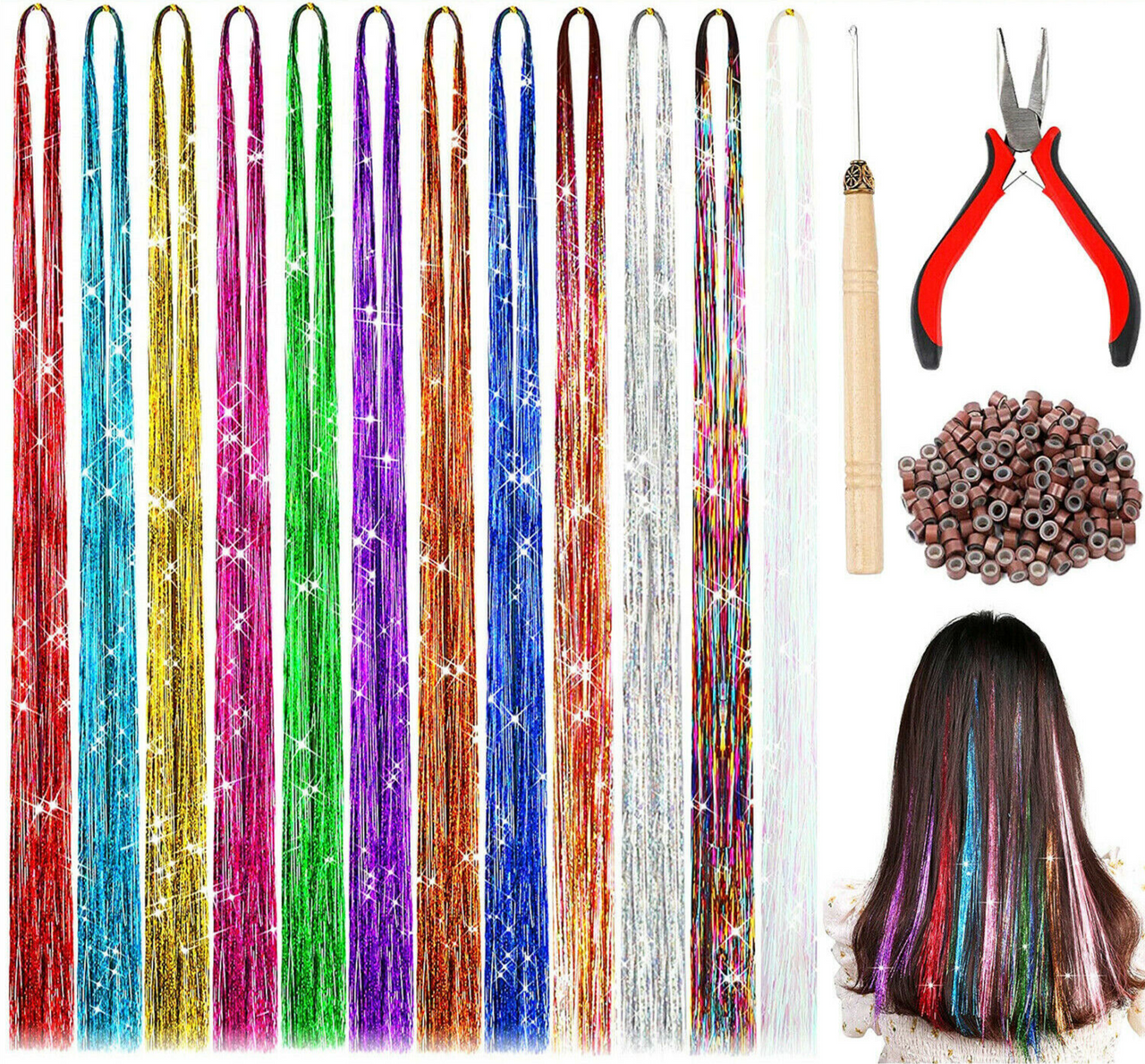 Tinsel Hair Extension Tool Kit with Beads