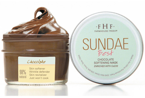 Sundae Best Chocolate Softening Mask with CoQ10
3.25 oz. glass jar 14-18 applications 
