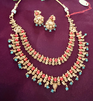 Ragavi  - Double layered Coral Antique  Necklace