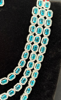 Nihara - CZ & American Diamond Necklace Set - Cerulean Blue & White