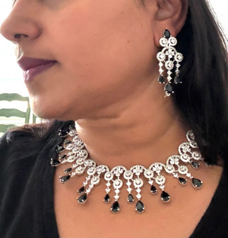 Swara - CZ & American Diamond Necklace Set - Black & White