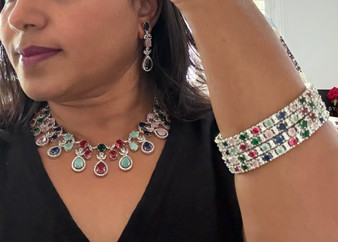 Varsha - CZ & American Diamond Necklace Set - Multi Color