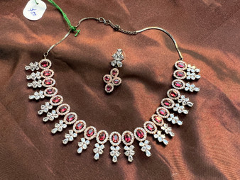 Zirconia Stone Necklace Sets - Flower Design