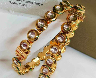 Gold Finish Kundhan Stone Bangles - Openable