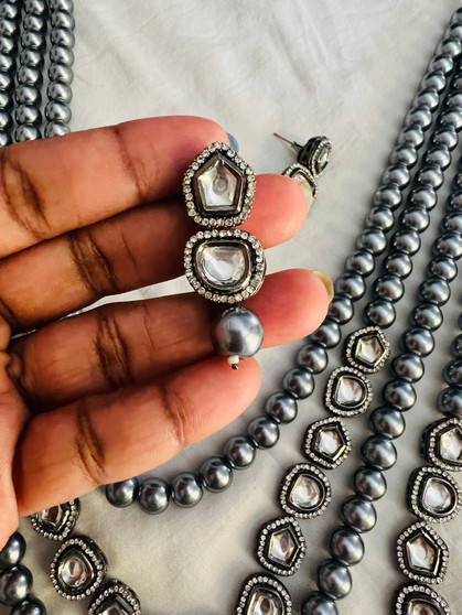 Multiple  Rows of Semi Precious Beads Rani Mala Set With Beautiful Earring