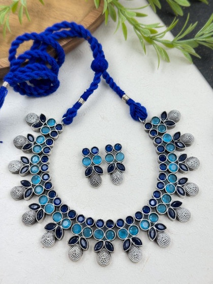 Ahana - Silver Look Alike Oxidized Silver Necklace set
