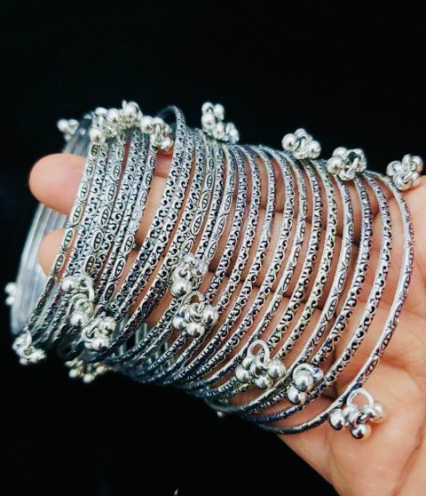 Chimayi - German Silver Ghungroo Thin Bangles