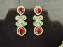 Nayani - CZ & American Diamond Necklace Set - Dark Red & White