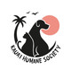Kauai Humane Society logo - silhouette of a dog and cat, palm tree and sun