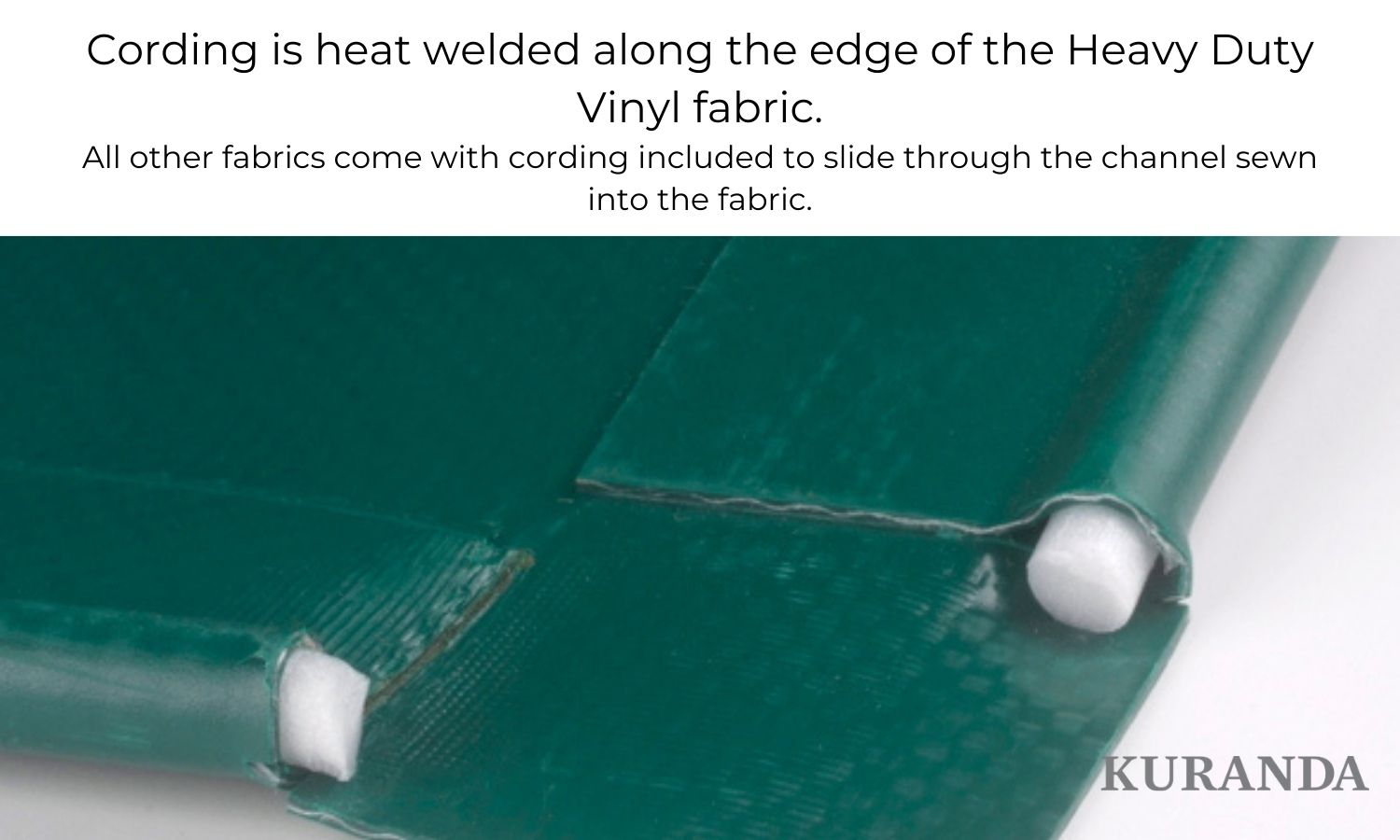 Close up image of a Kuranda bed Heavy Duty Vinyl fabric, displaying the cording included within the seams