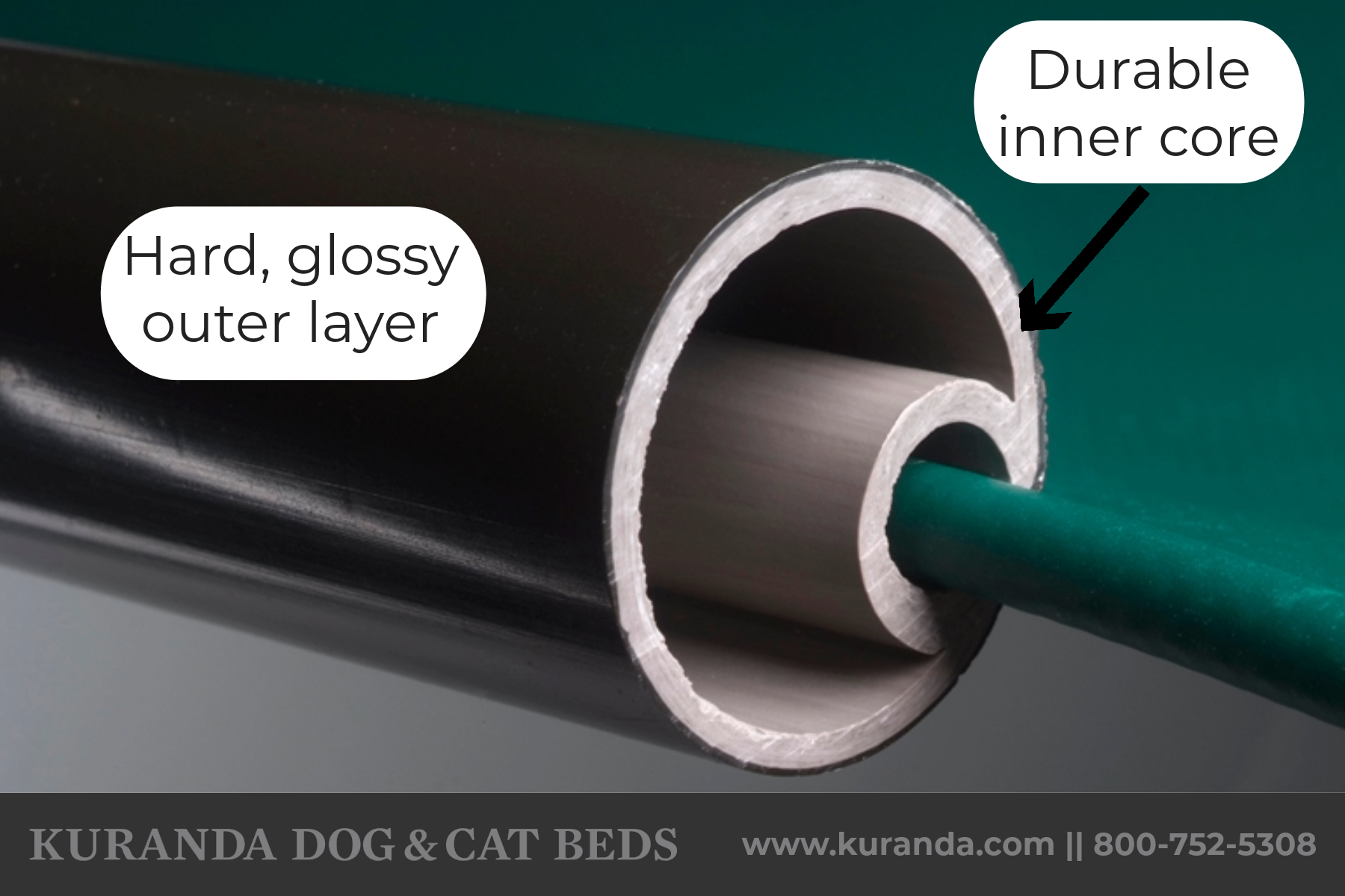 Close up showing Walnut PVC Kuranda bed frame rail, pointing out the co-extruded materials