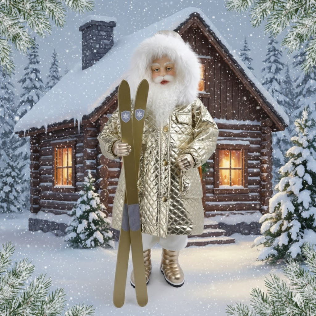 Goodwill 2026 Après-Ski Santa Doll – Gold / Champagne / White – 66cm