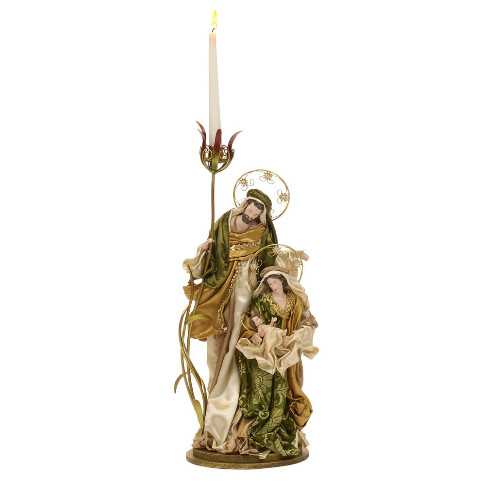 FABR.MET.HOLY FAMILY CANDLE HOLDER TT GRN/GLD 62CM