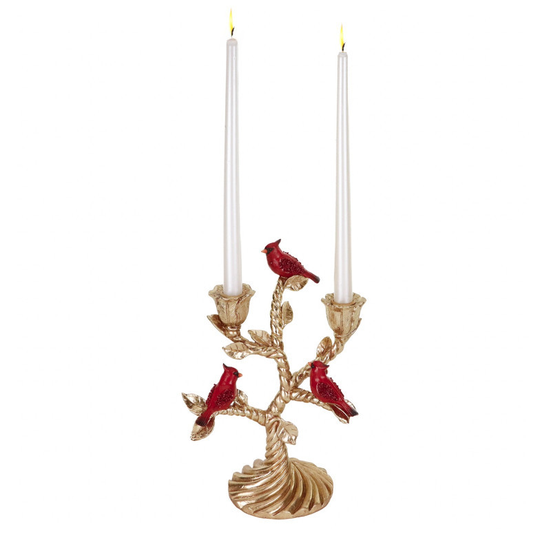 Cardinal Birds Candle Holder TT GLD/RD – 30cm