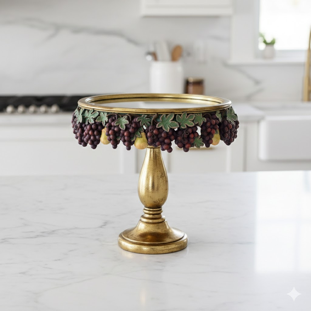 Handcrafted Gilded Grape Display Tray with Mirrored Top