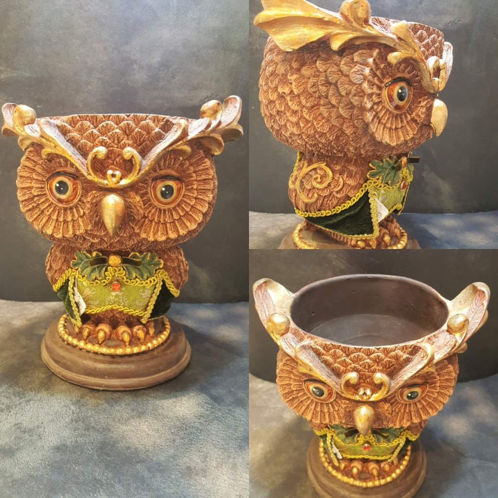 Woodland Owl Vase bowl Table Display, Handmade With Material Detail.