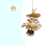 WIZARD BOY/GIRL OWL ORN / GLD/CRM 15CM