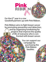 Pink Ribbon Large Christmas Glass Bauble 