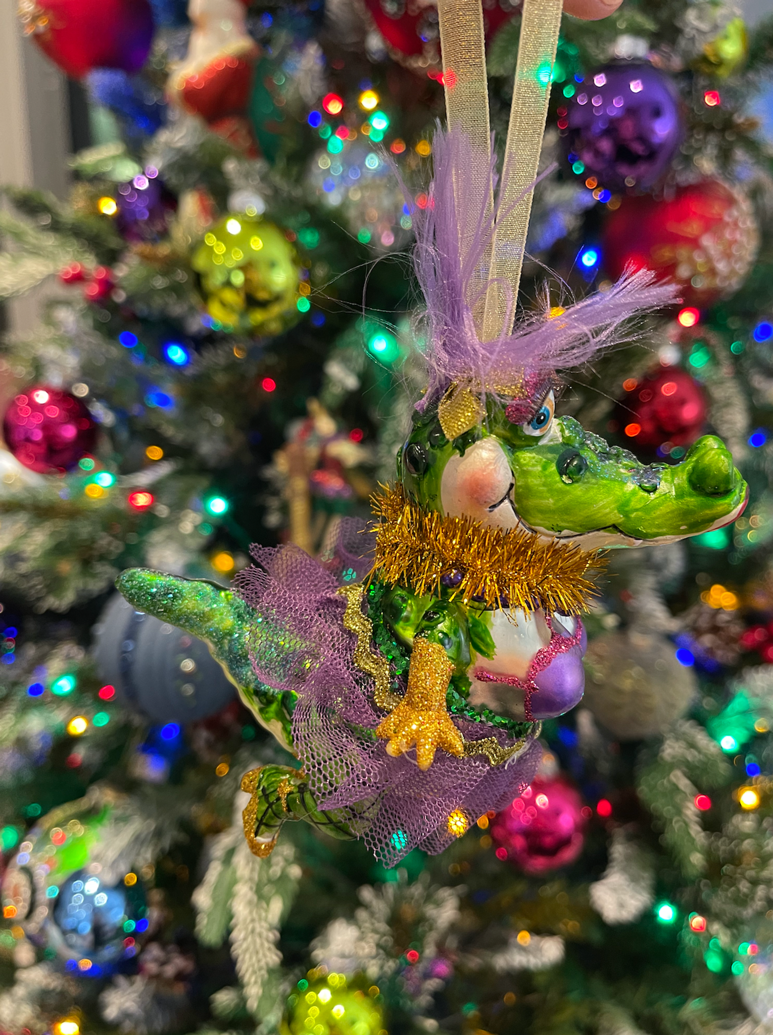Mardi Gras Crocodile Tree Ornament
