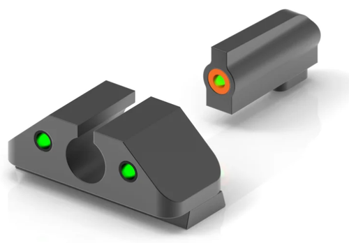 North Forest Arms: For speed and precision! Test results show shooting performance increases roughly 20% (average 22% in speed and 19% in accuracy) over standard sights. See our Reviews and Testimonials page for details. Made from high quality steel, coated with black nitride, and fitted with tritium inserts, this version of the North Forest Arms Dual Picture night sights features a orange front sight. Fits Glock and Glock sight compatible firearms (Walther PDP, Taurus G3, PSA Dagger, etc.) with slides 1 inch wide or wider.