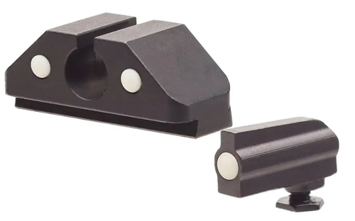 North Forest Arms: For speed and precision! Test results show shooting performance increases roughly 20% (average 22% in speed and 19% in accuracy) over standard sights. See our Reviews and Testimonials page for details. Made from high quality steel and coated with black nitride, this version of the North Forest Arms Dual Picture sights feature white inserts. Fits Glock and Glock sight compatible firearms (Walther PDP, Taurus G3, PSA Dagger, etc.) with slides 1 inch wide or wider.