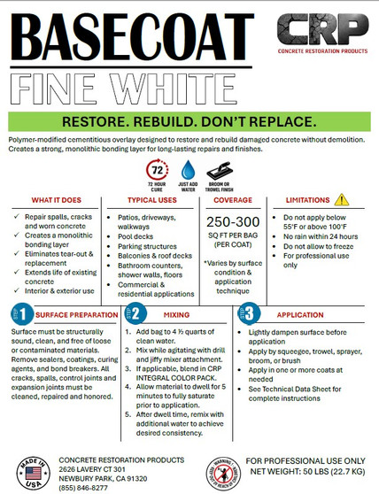 BASECOAT CEMENT / FINE / WHITE (50 LBS)