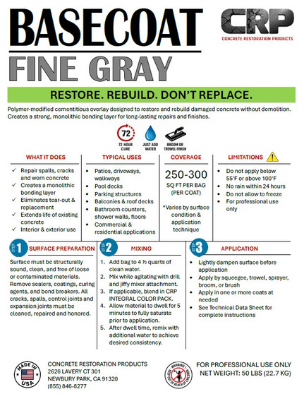 BASECOAT CEMENT / FINE / GRAY (50 LBS)