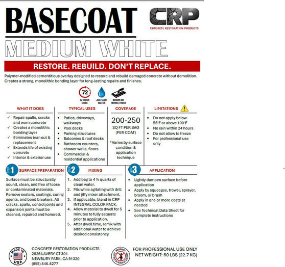 BASECOAT CEMENT / MEDIUM / WHITE (50 LBS)