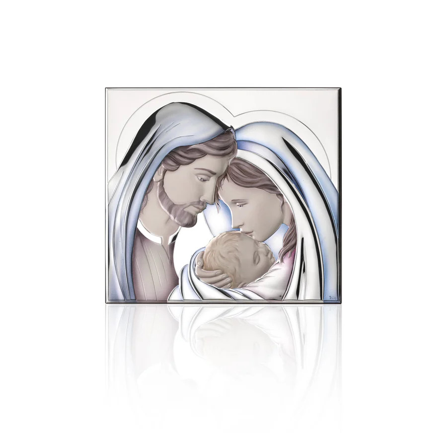 Full Color Holy Family Silver Plated Plaque 193-20-7412