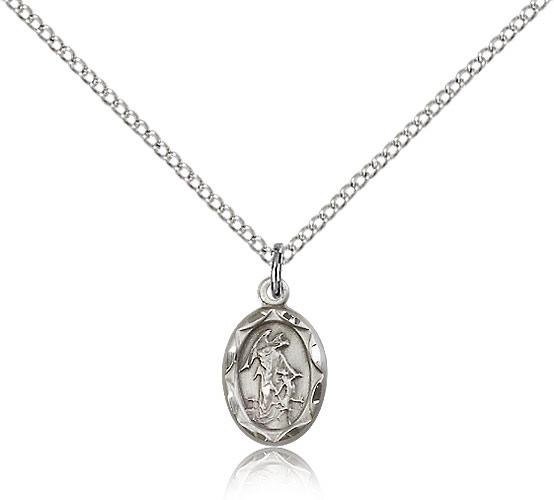 3/8" Sterling Silver Guardian Angel Pendant & Box Chain Necklace - Made In Italy