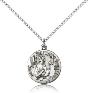 Sterling Silver St. Thomas More Pendant, Lite Curb Chain, 3/4" x 5/8"