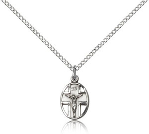 Sterling Silver Crucifix Pendant, Lite Curb Chain, 1/2" x 1/4" Sterling Silver Crucifix Pendant, Lite Curb Chain, 1/2" x 1/4"