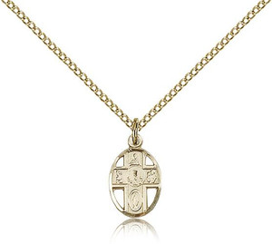 Gold Filled 5-Way / Chalice Pendant, Gold Filled Lite Curb Chain, 1/2" x 1/4" Gold Filled 5-Way / Chalice Pendant, Gold Filled Lite Curb Chain, 1/2" x 1/4"
