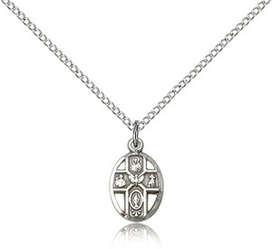 Sterling Silver 5-Way Pendant, Lite Curb Chain, 1/2" x 3/8"