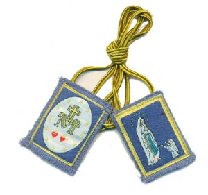 G: Our Lady of Lourdes Brown Scapular with Gold Cord G: Our Lady of Lourdes Brown Scapular with Gold Cord