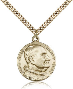 Gold Filled St. Pope John XXII Pendant, Stainless Gold Heavy Curb Chain, 1" x 7/8"