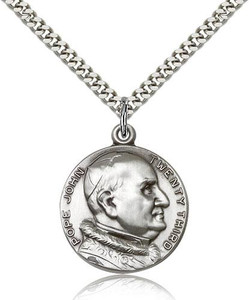 Sterling Silver St. Pope John XXII Pendant, Stainless Silver Heavy Curb Chain, 1" x 7/8" Sterling Silver St. Pope John XXII Pendant, Stainless Silver Heavy Curb Chain, 1" x 7/8"