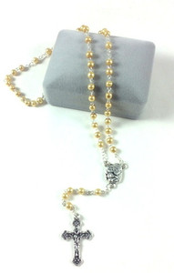 4mm Gold Bead Rosary with Unique Centerpiece #216