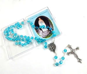 Blue Glass Bead Rosary with Relic touched to Lourdes Grotto Blue Glass Bead Rosary with Relic touched to Lourdes Grotto