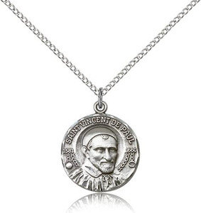Sterling Silver St. Vincent de Paul Pendant, Lite Curb Chain, 3/4" x 5/8" Sterling Silver St. Vincent de Paul Pendant, Lite Curb Chain, 3/4" x 5/8"