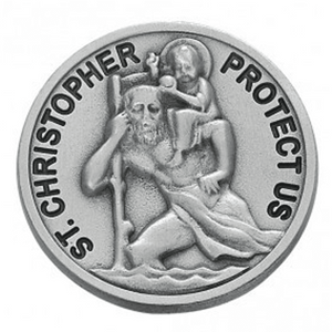 Round Solid Saint Christopher Pewter Visor Clip Round Solid Saint Christopher Pewter Visor Clip